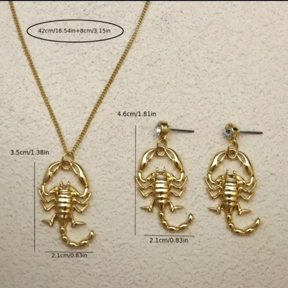 Scorpion Pendant Necklace/Earrings 14k Yellow Gold Plated Laser Cut New with Tag - Picture 9 of 10